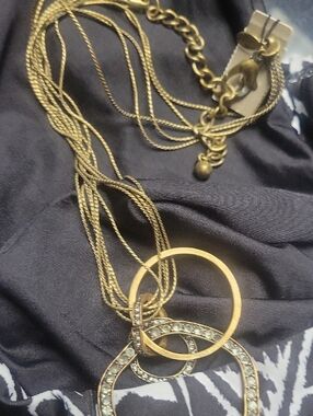 Chico's Gold-Tone Multi-Ring Necklace with Crystal-Accented Ring